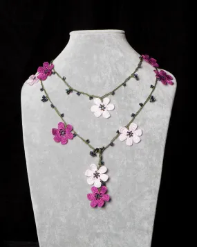 Lariat with Pomegranate Flowers - Pink and Fuchsia