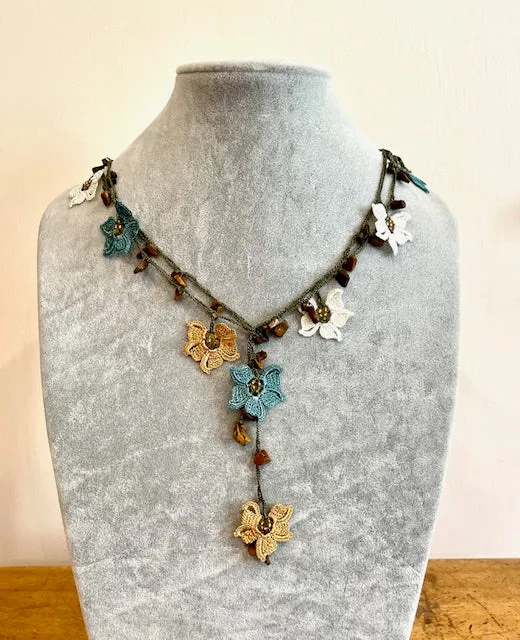 Lariat with Star Motif - Teal, Gold, and White