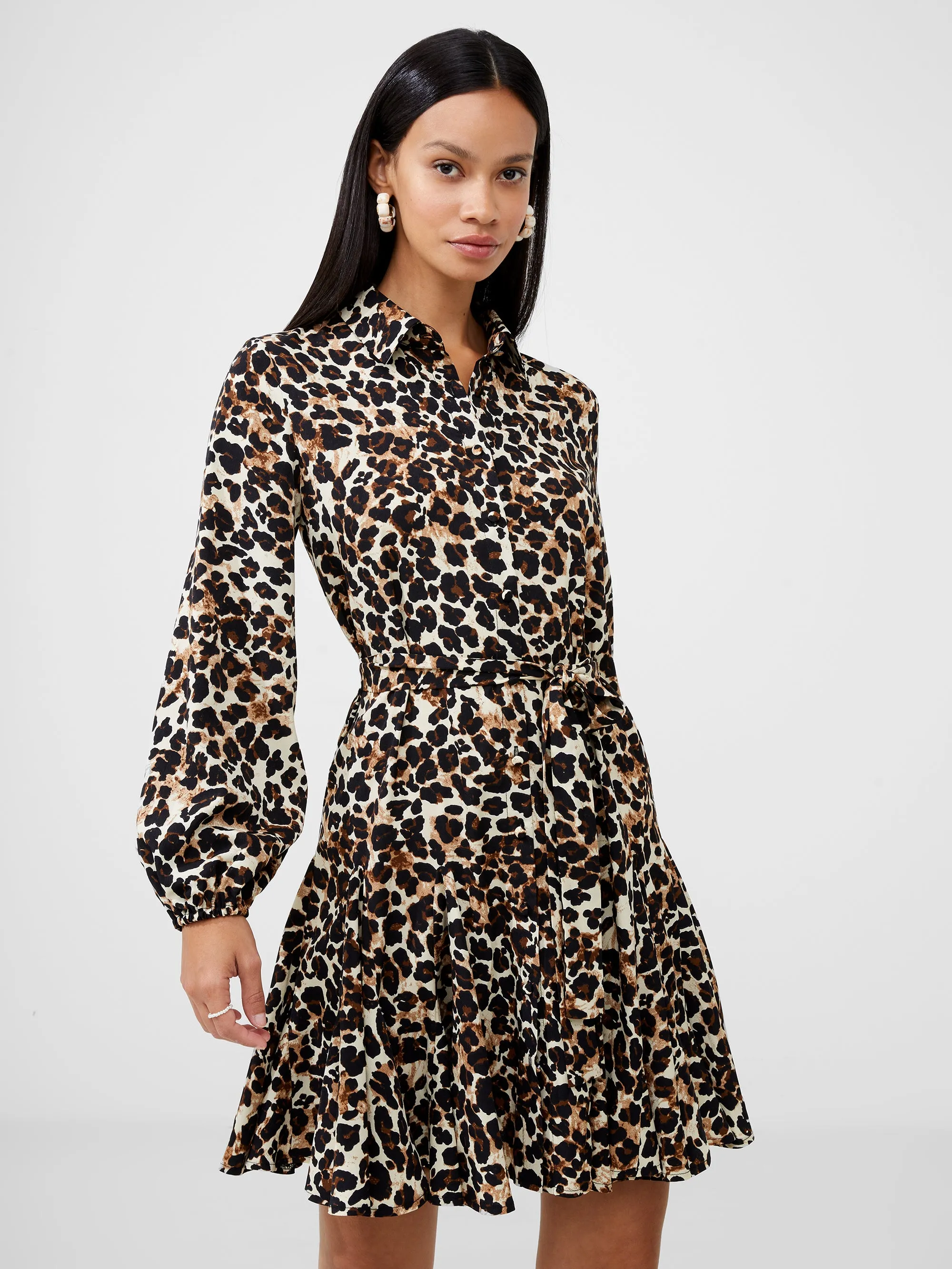 Leopard Print Belted Shirt Mini Dress