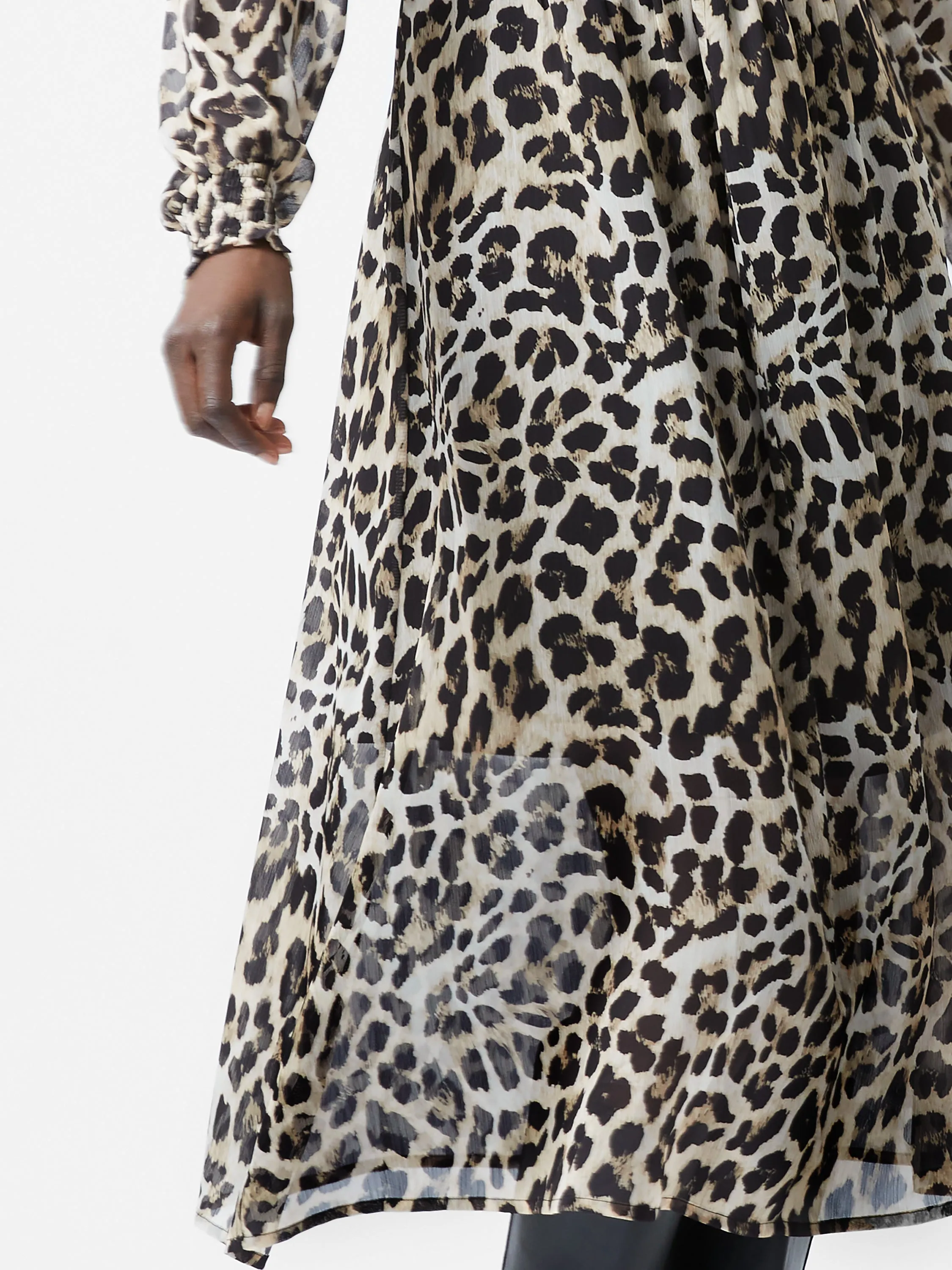 Leopard Print Georgette Long Sleeve Dress