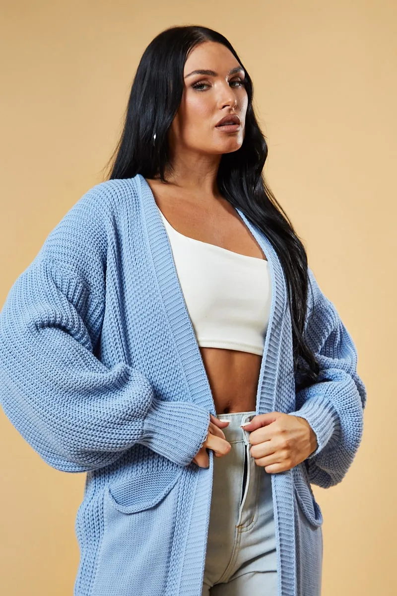 Light Blue Longline Knit  Maxi Cardigan - Ema