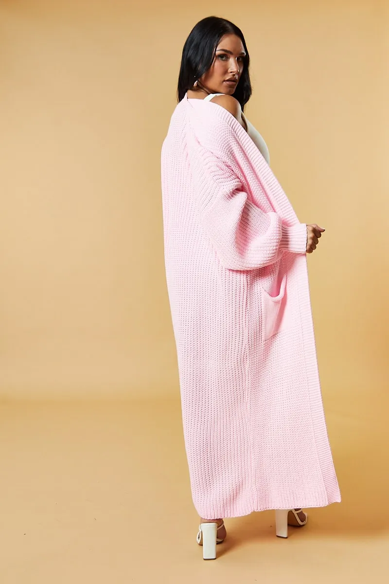 Light Pink Longline Knit  Maxi Cardigan - Ema