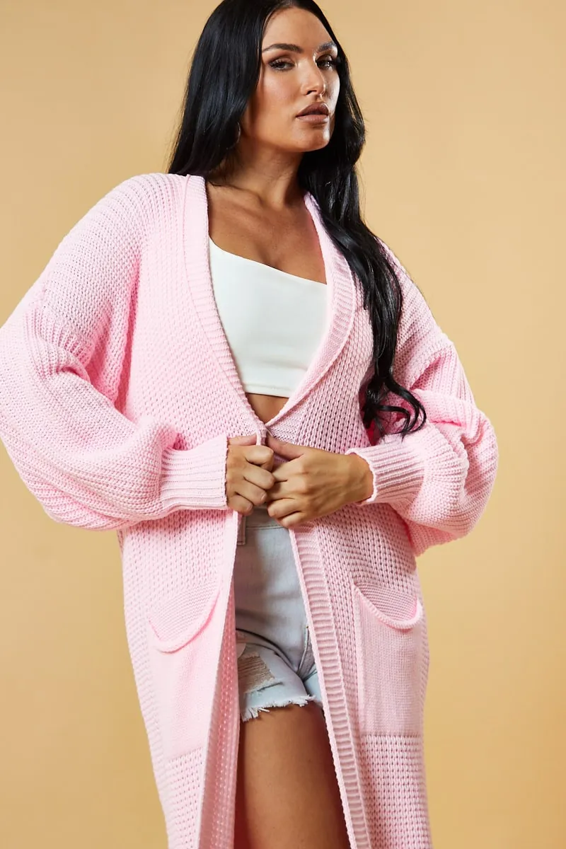 Light Pink Longline Knit  Maxi Cardigan - Ema