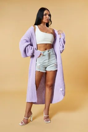 Lilac Longline Knit  Maxi Cardigan - Ema