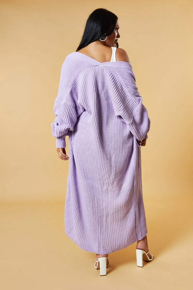 Lilac Longline Knit  Maxi Cardigan - Ema