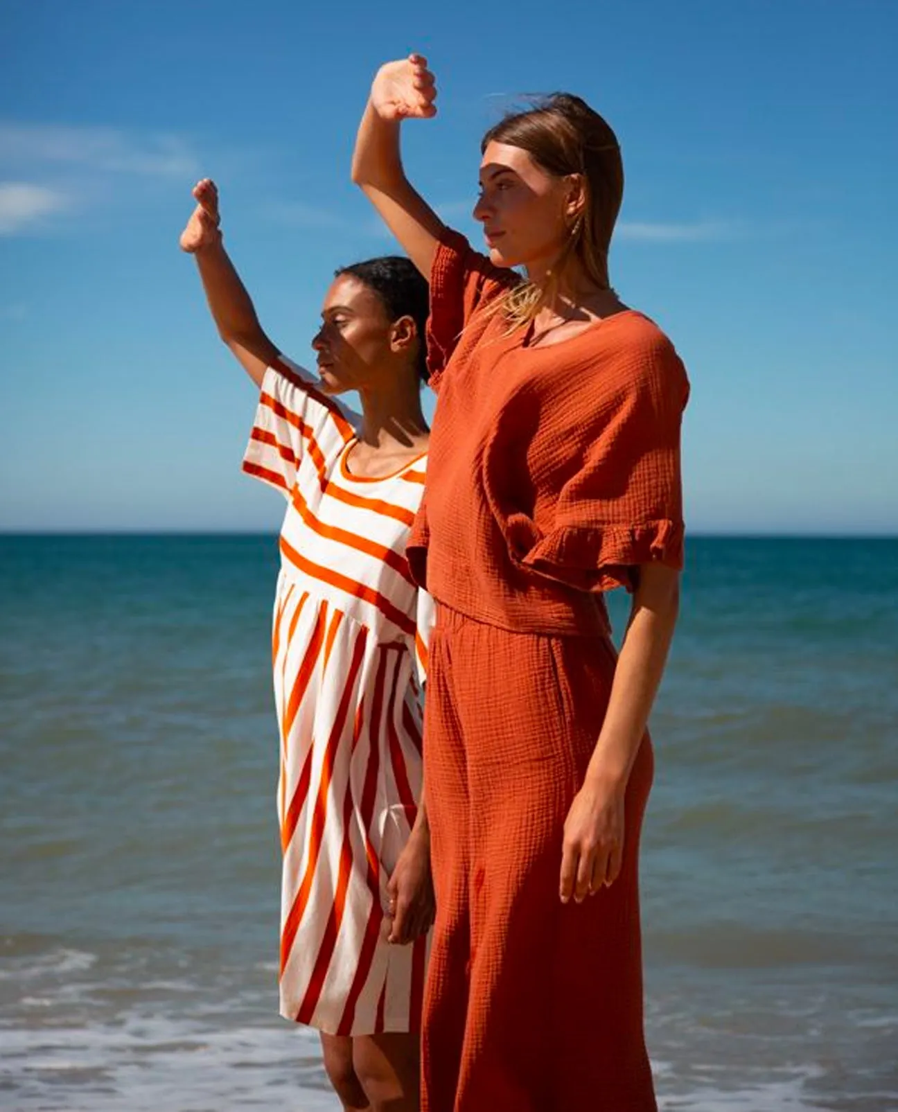 Lois-Sue Organic Cotton Stripe Dress In White & Sunset Orange Stripe