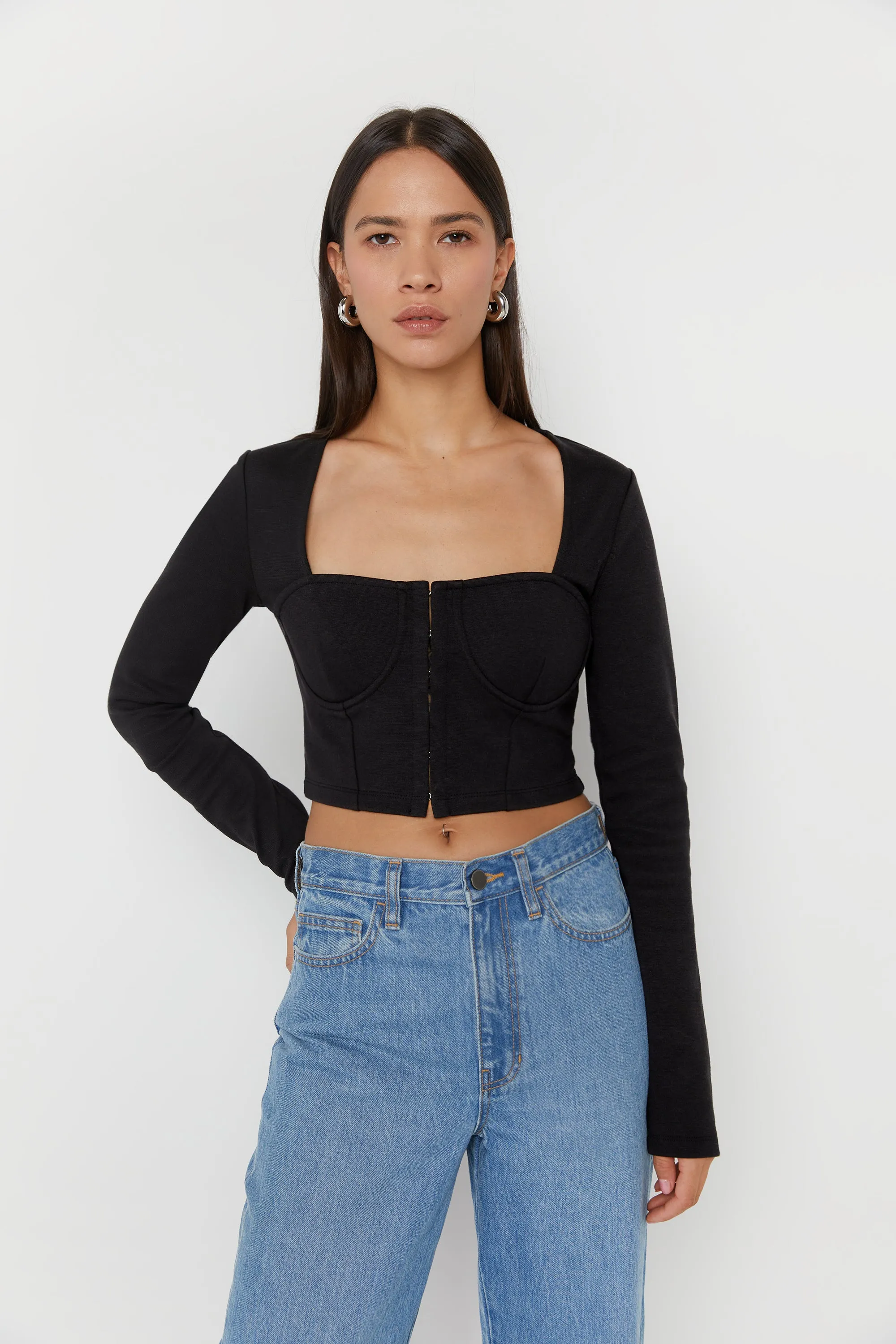 LONG SLEEVE BUSTIER TOP