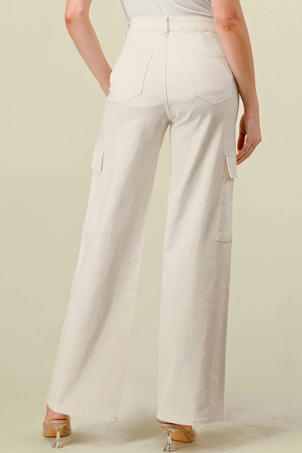 LVB-600 IVORY HIGH WAISTED SUPER-STRETCH COLORED CARGO PANTS