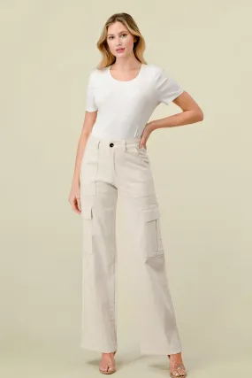 LVB-600 IVORY HIGH WAISTED SUPER-STRETCH COLORED CARGO PANTS