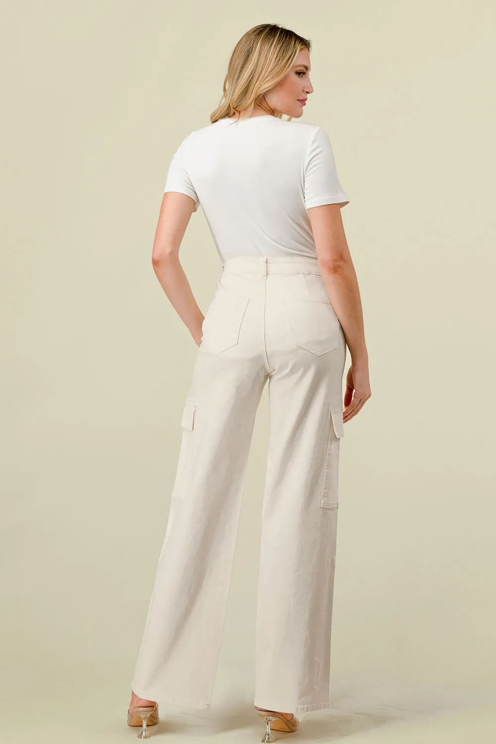 LVB-600 IVORY HIGH WAISTED SUPER-STRETCH COLORED CARGO PANTS