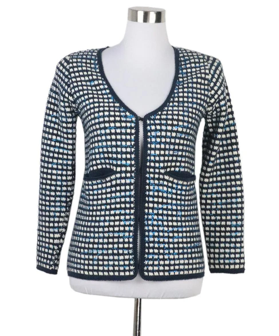 Maje Blue & White w/ Metallic Details Cardigan sz 6