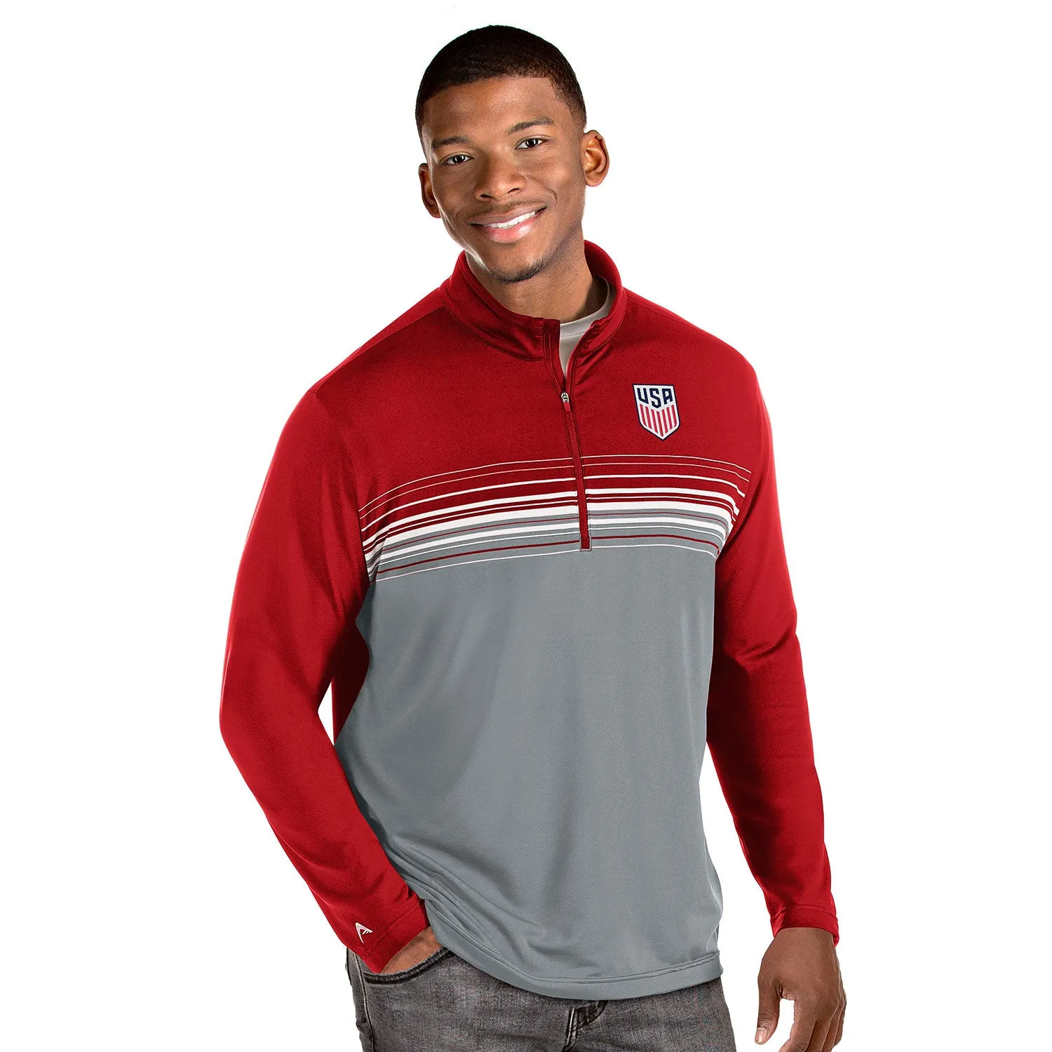 Men's Antigua USA Pace 1/4 Zip Red Pullover