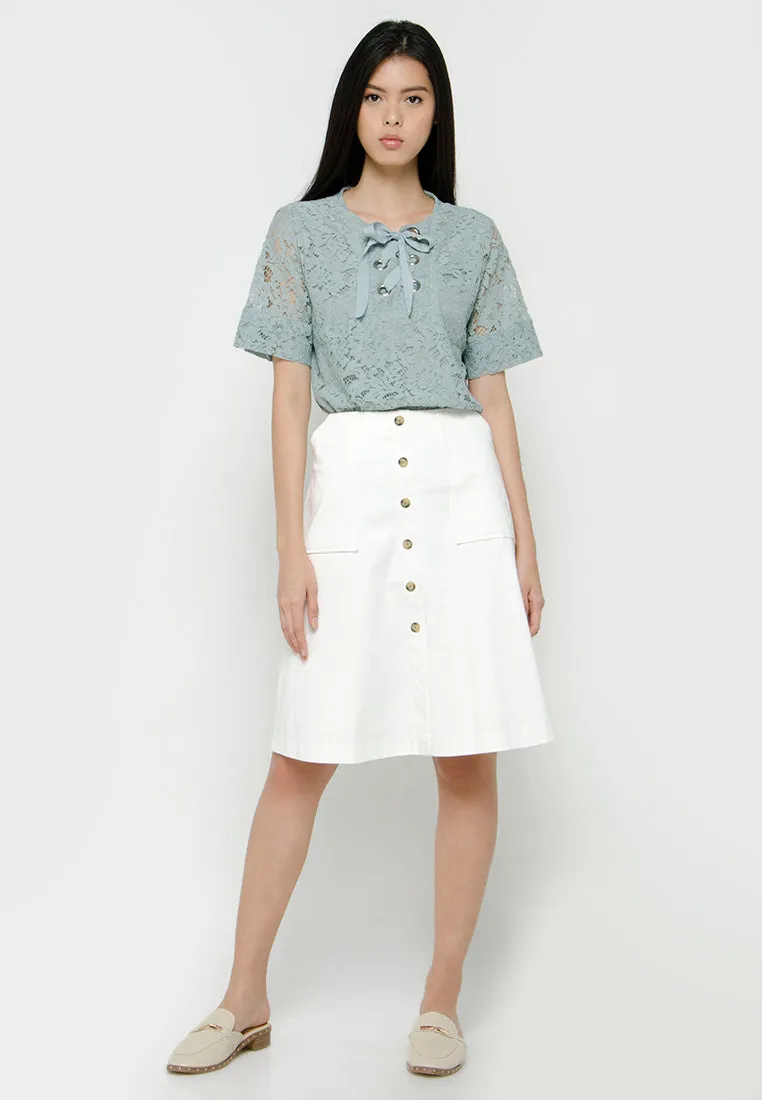 Midi Skirt with Fake Front Placket