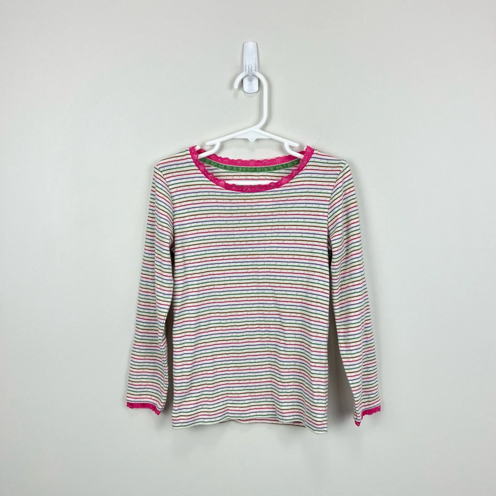 Mini Boden Supersoft Pointelle T-Shirt Ivory Multi Stripes 5-6