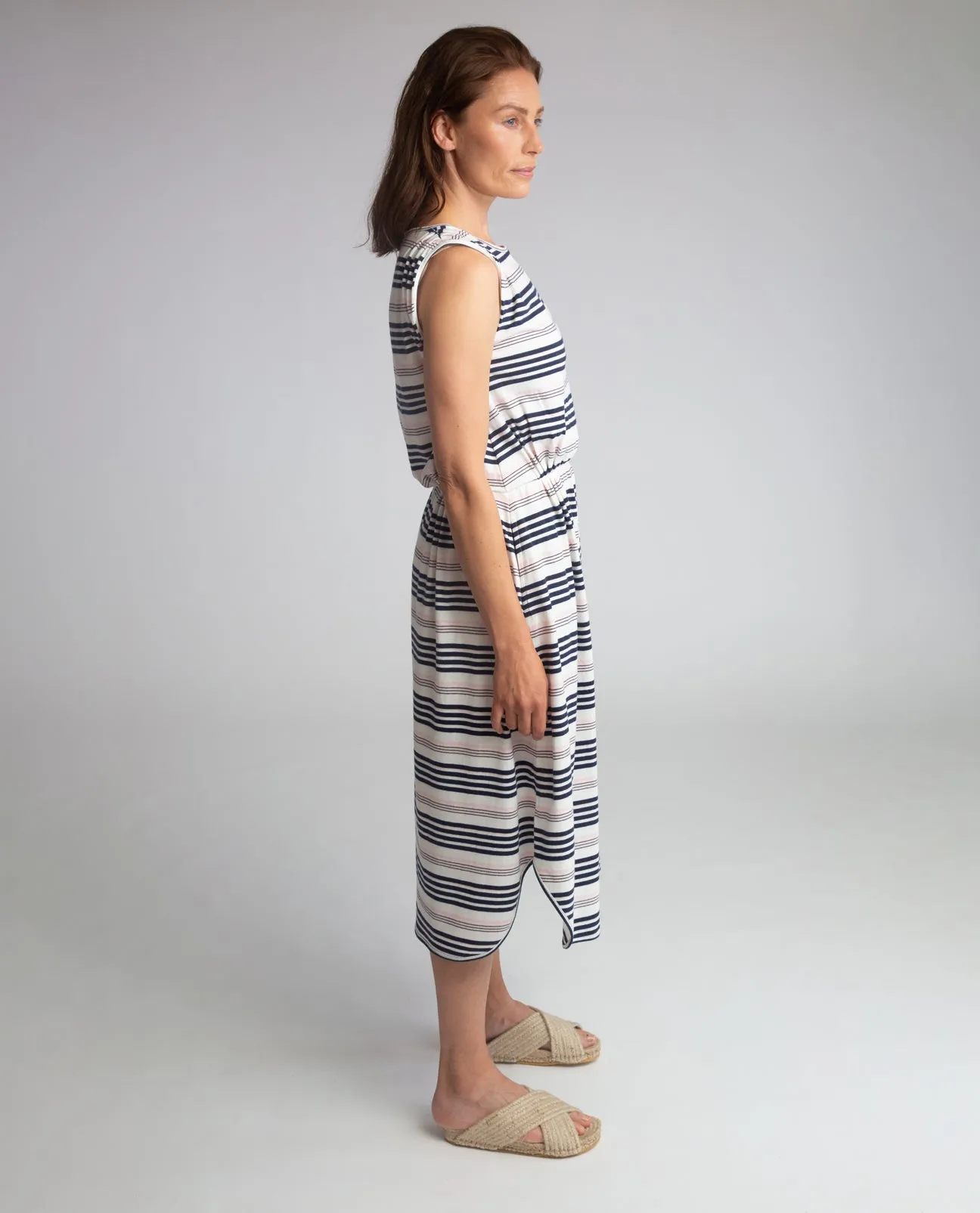 Mulberry-Sue Organic Cotton Dress In Off White, Navy & Amaranth