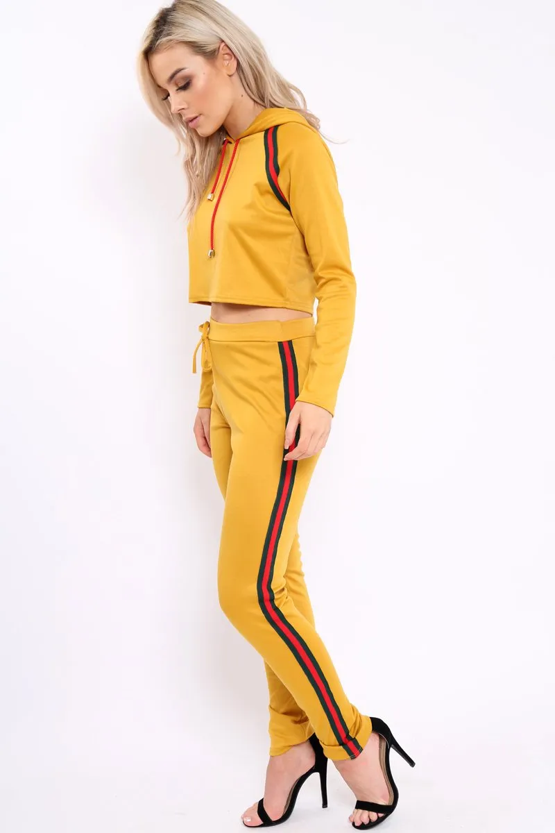 Mustard Tracksuit with Khaki and Red Side Stripe - Beatrix