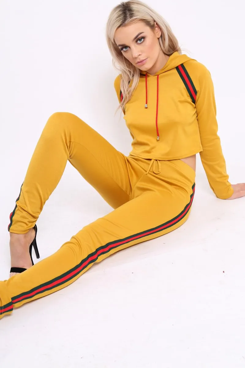 Mustard Tracksuit with Khaki and Red Side Stripe - Beatrix