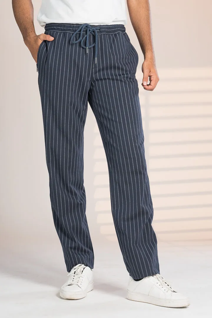 Navy Blue Pinstripe Power-Stretch Joggers