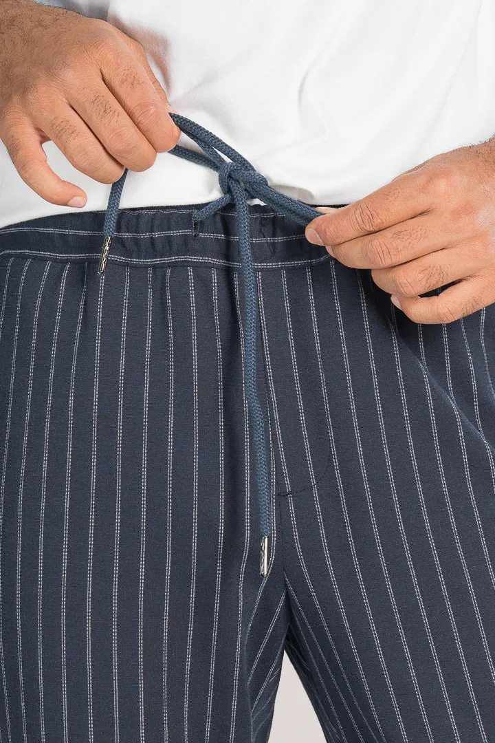 Navy Blue Pinstripe Power-Stretch Joggers