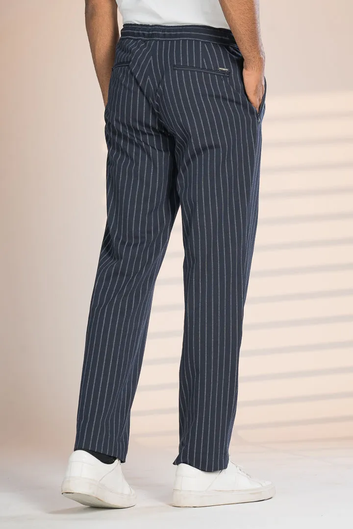 Navy Blue Pinstripe Power-Stretch Joggers