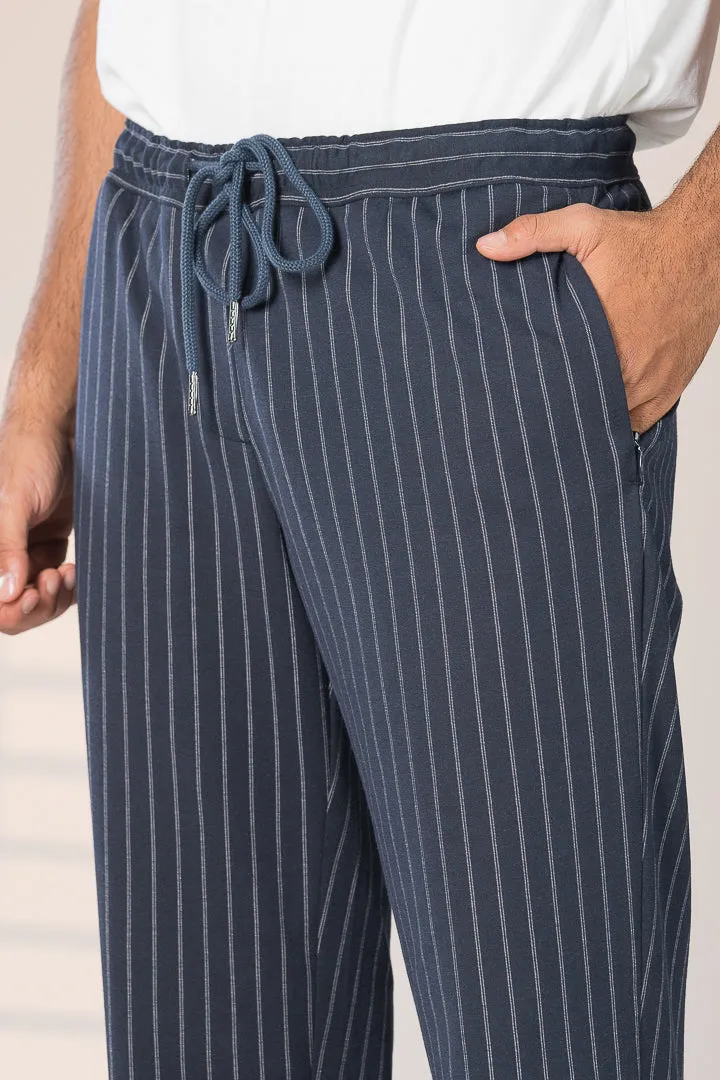 Navy Blue Pinstripe Power-Stretch Joggers