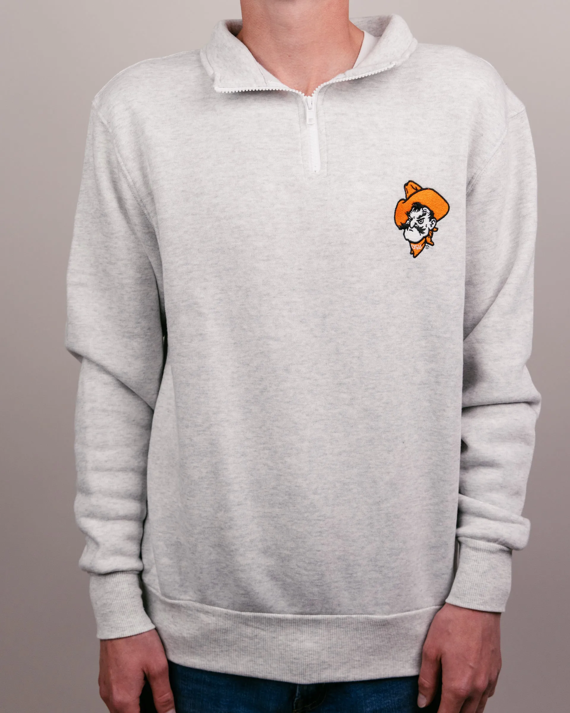 OSU Pistol Pete Ash Grey Quarter Zip