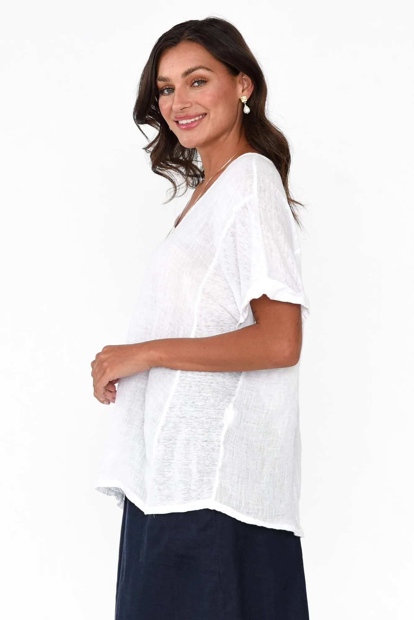 Oversized Anna White Linen Tee