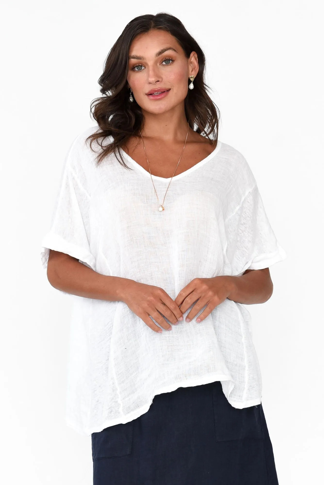 Oversized Anna White Linen Tee