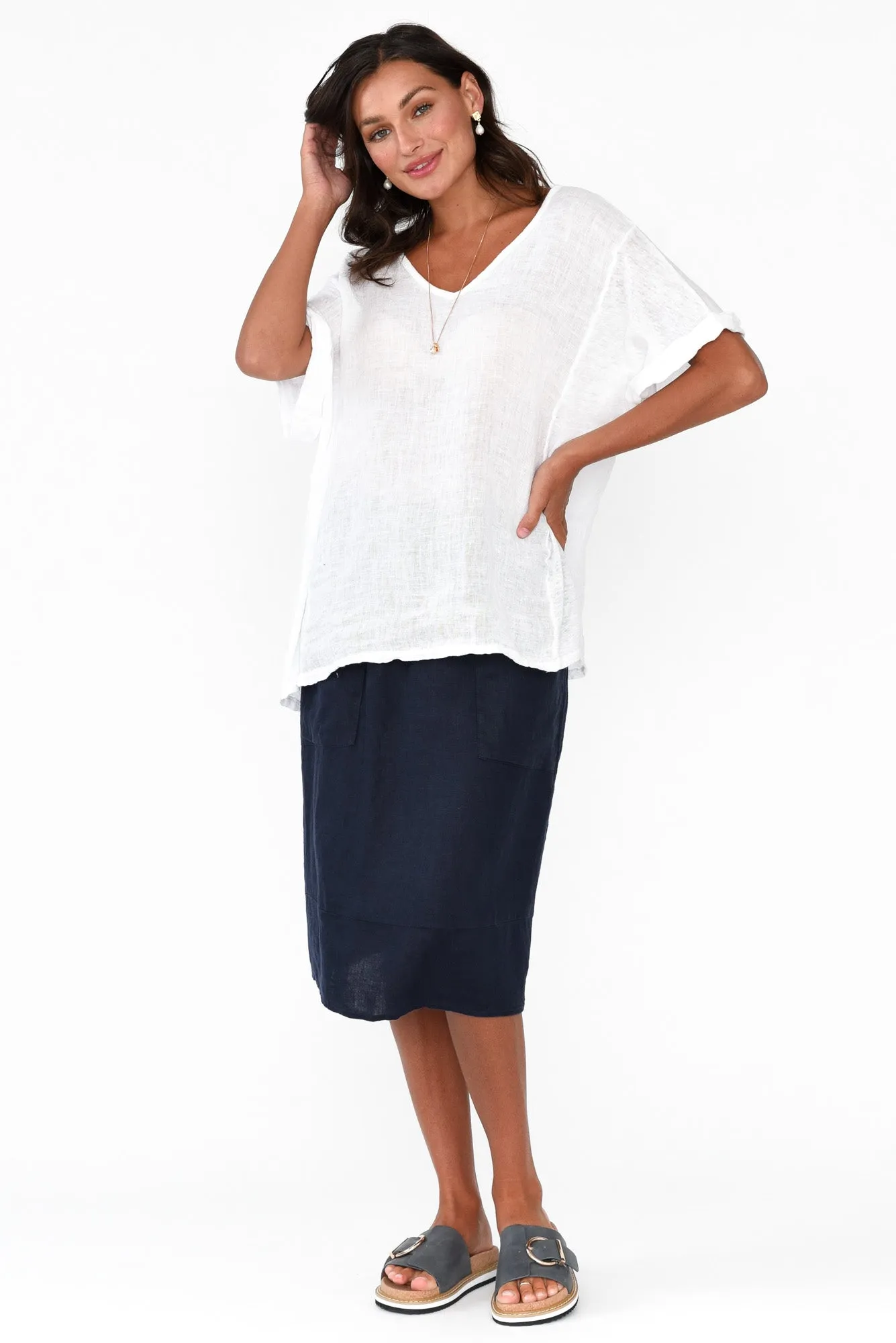 Oversized Anna White Linen Tee