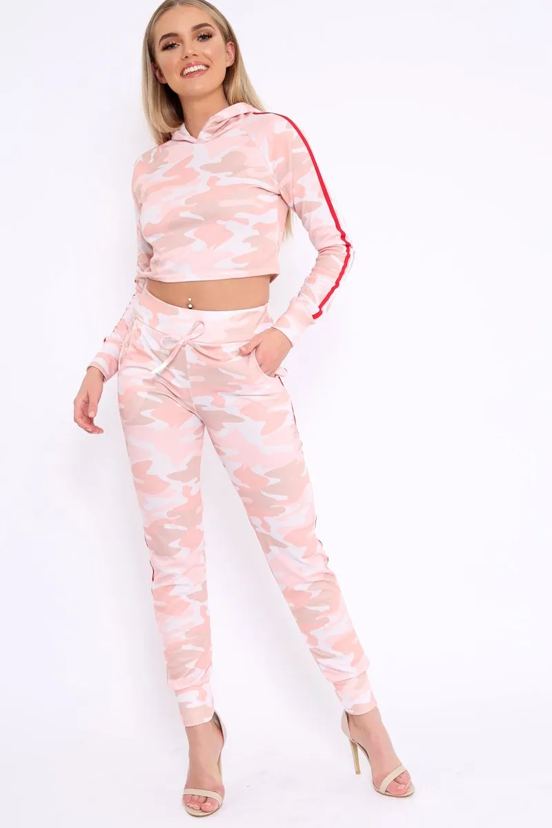 Pink CamoTracksuit with Red and White Side Stripes - Kady