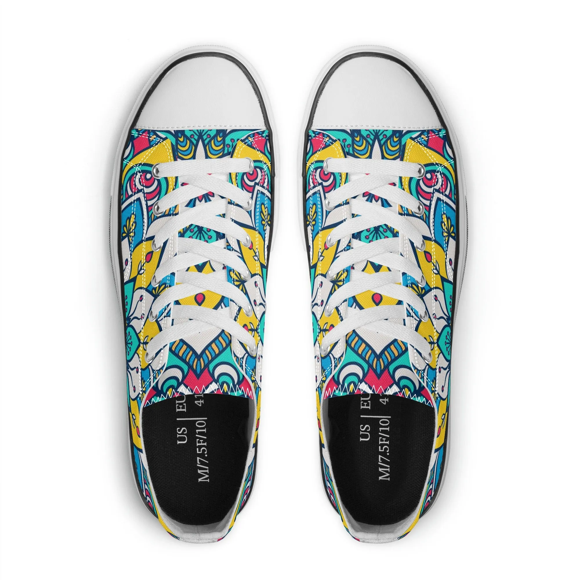 Red, Blue and Yellow Mandala Pattern - Womens Classic Low Top Canvas Shoes for Footwear Lovers