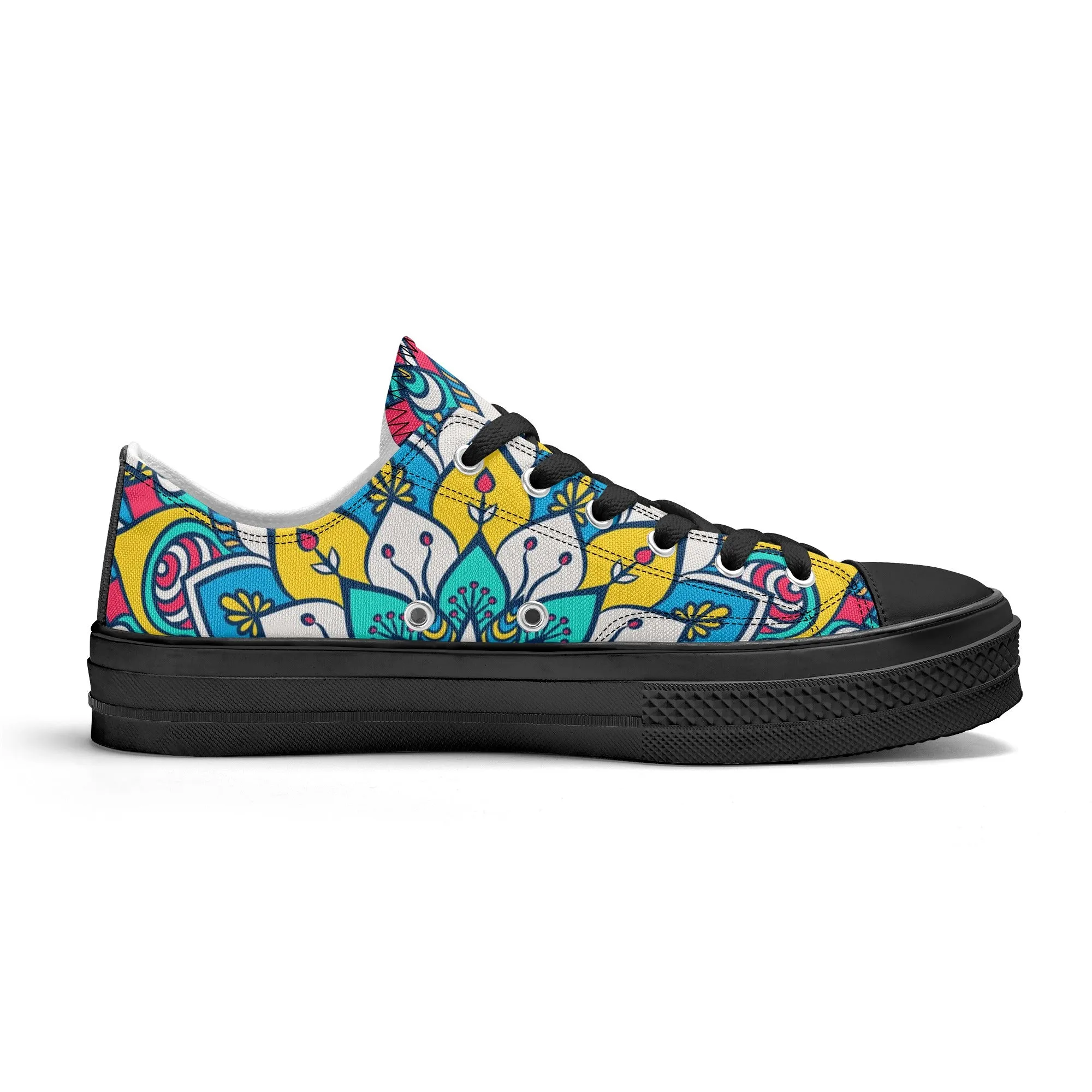 Red, Blue and Yellow Mandala Pattern - Womens Classic Low Top Canvas Shoes for Footwear Lovers