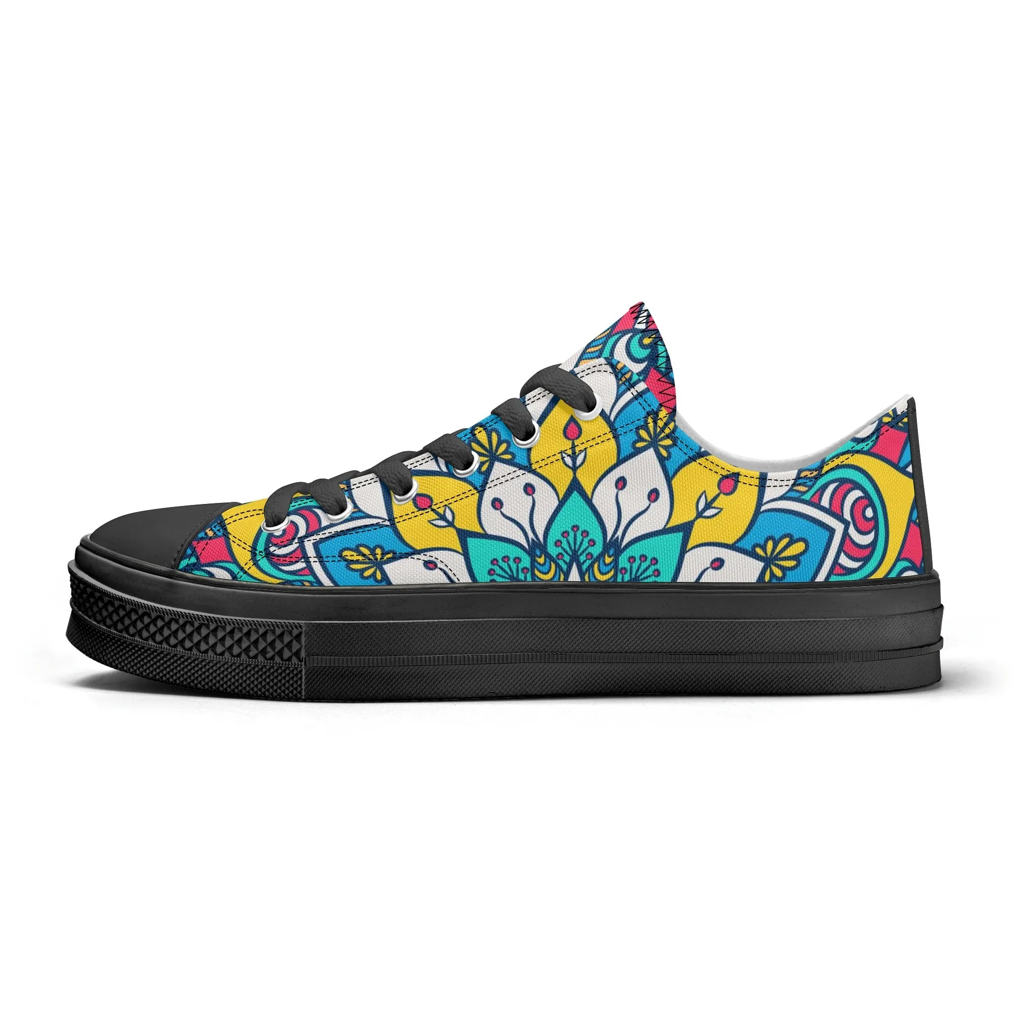 Red, Blue and Yellow Mandala Pattern - Womens Classic Low Top Canvas Shoes for Footwear Lovers