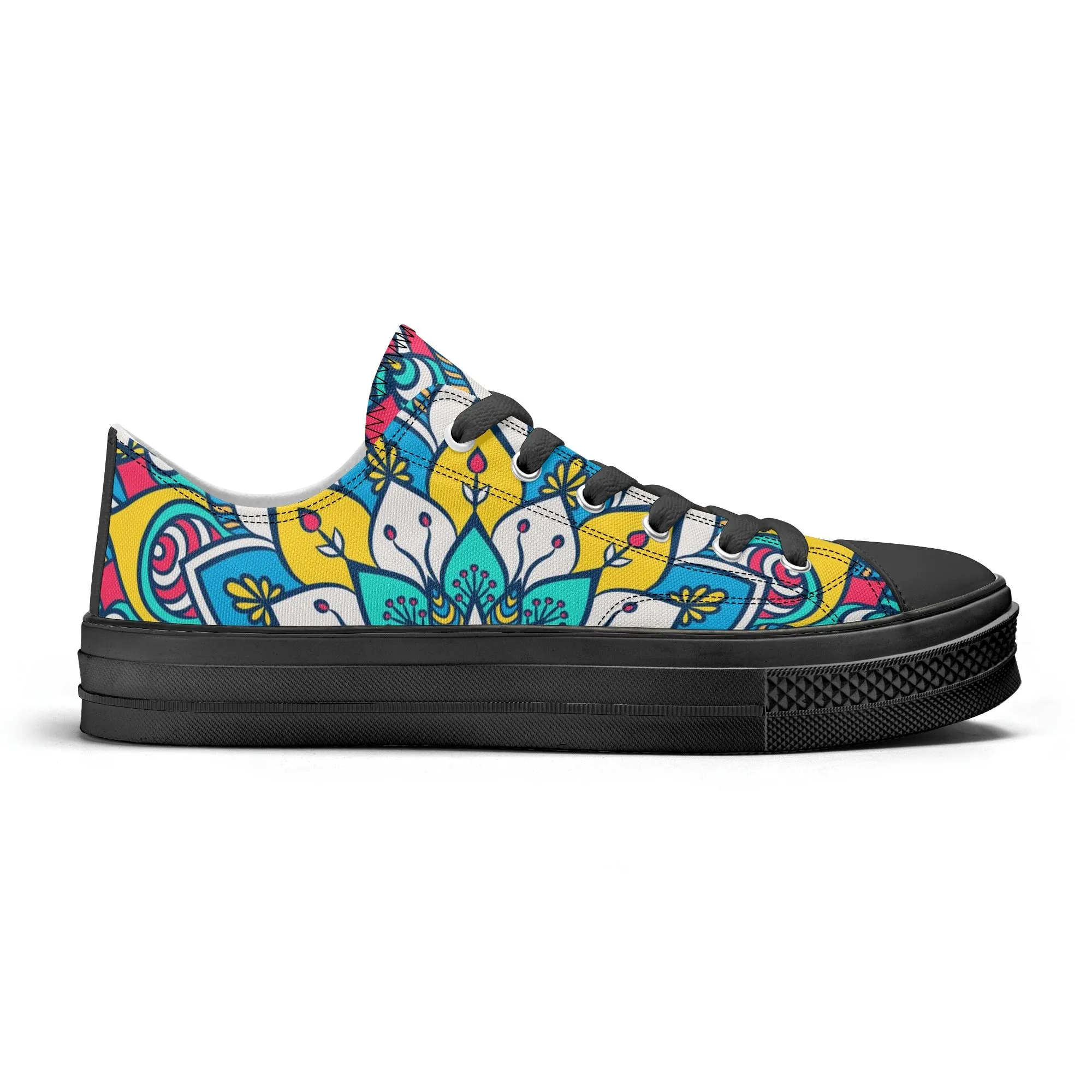 Red, Blue and Yellow Mandala Pattern - Womens Classic Low Top Canvas Shoes for Footwear Lovers