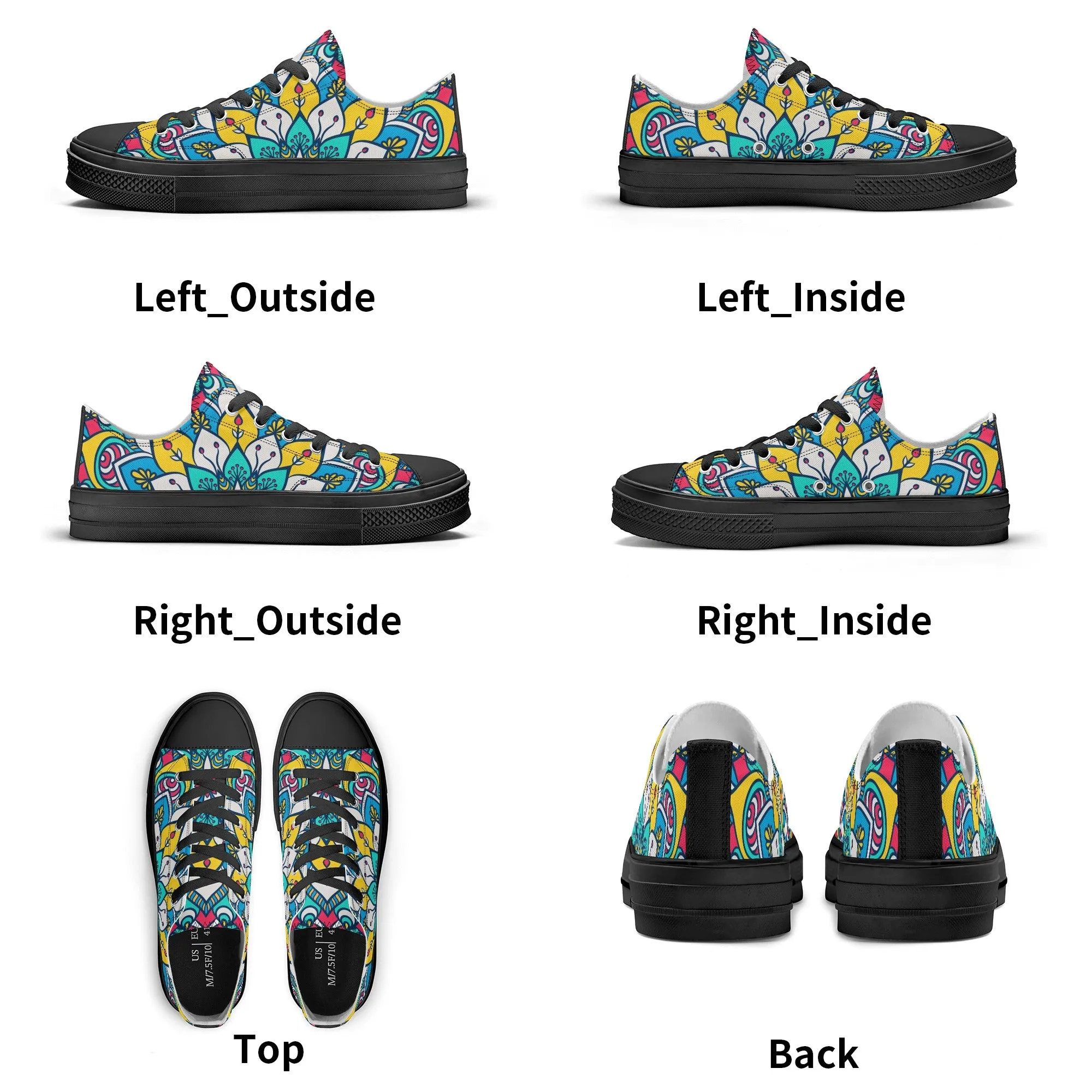 Red, Blue and Yellow Mandala Pattern - Womens Classic Low Top Canvas Shoes for Footwear Lovers