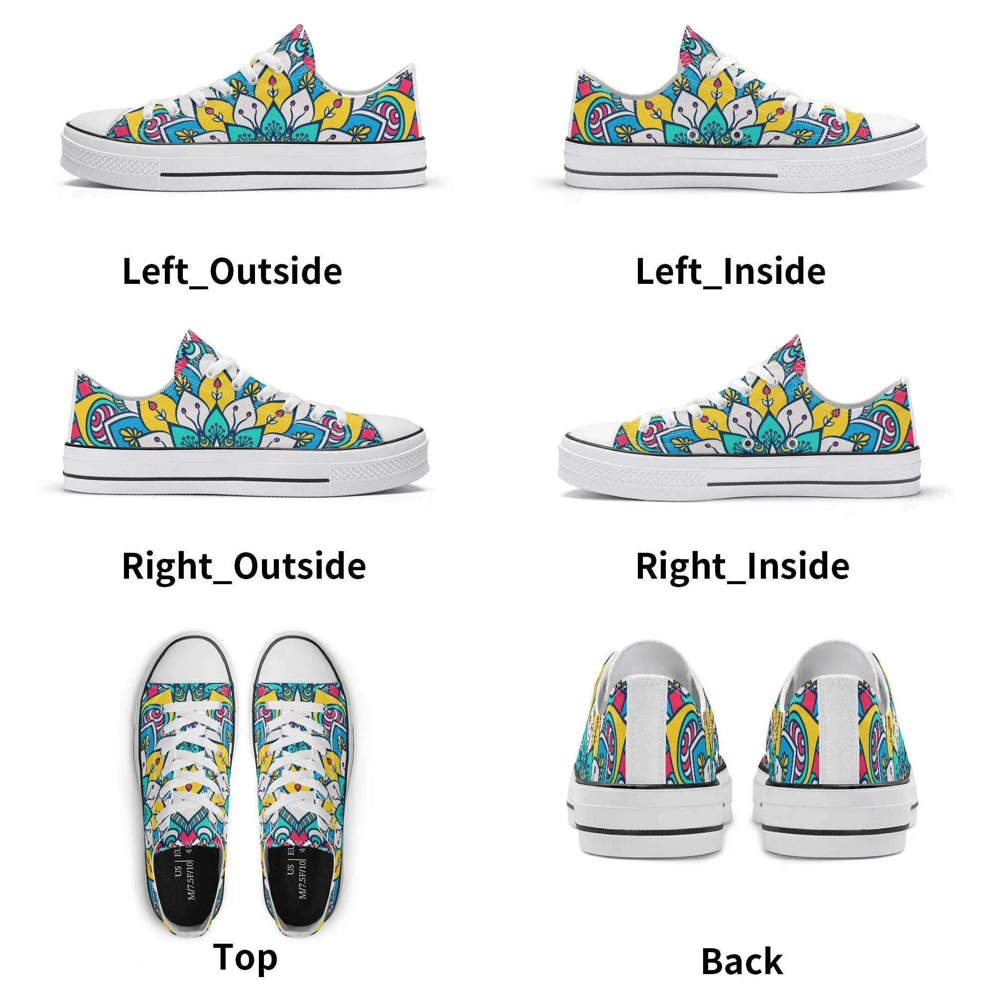 Red, Blue and Yellow Mandala Pattern - Womens Classic Low Top Canvas Shoes for Footwear Lovers