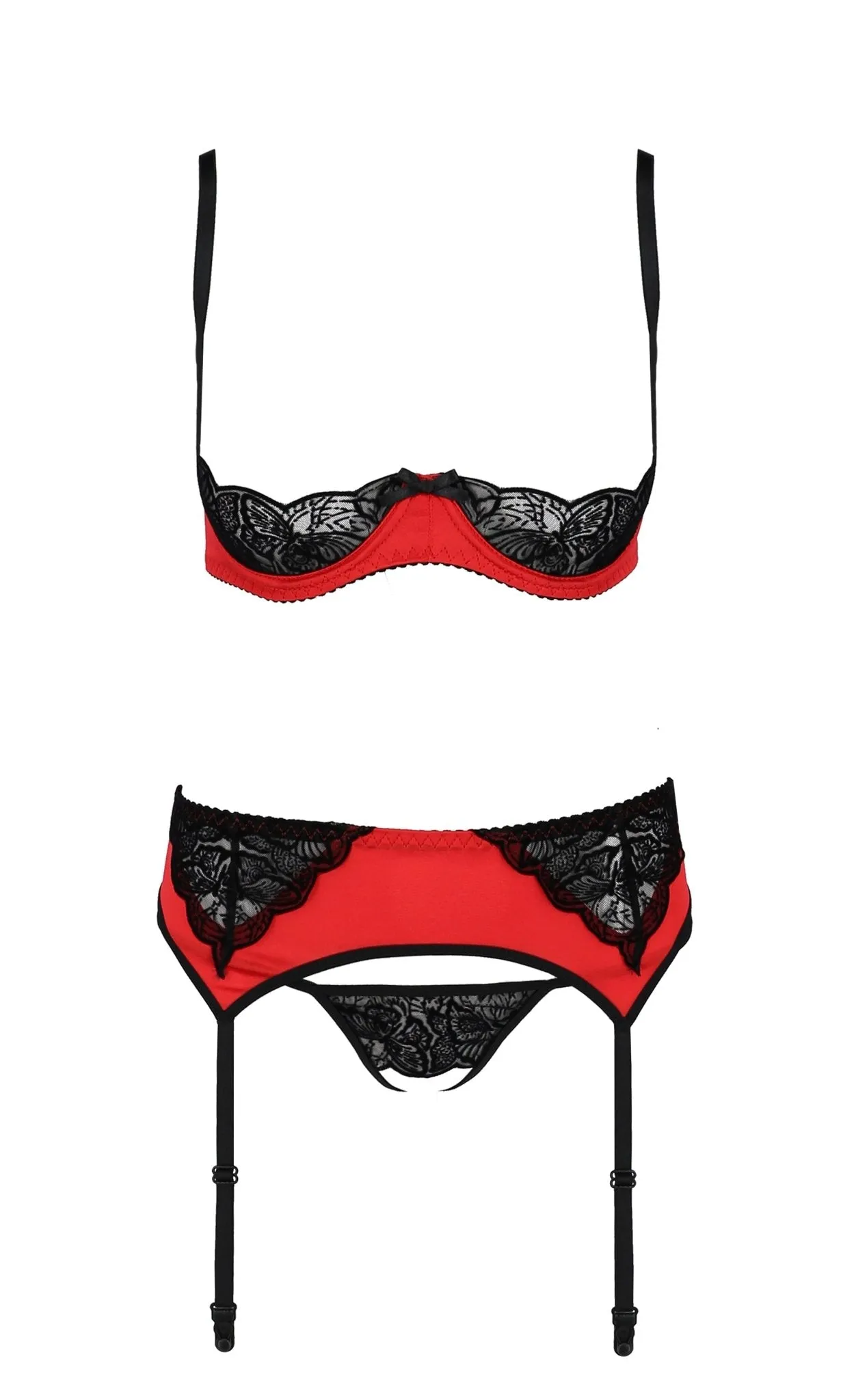 Red Open Cup Crotchless & Suspender Belt Set