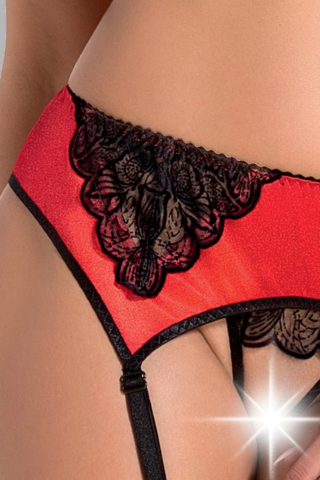 Red Open Cup Crotchless & Suspender Belt Set