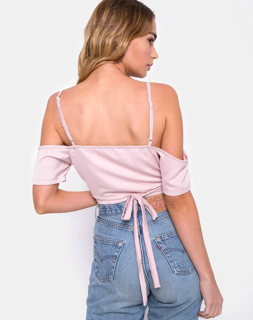 Renta Cold Shoulder Crop Top in Satin Blush