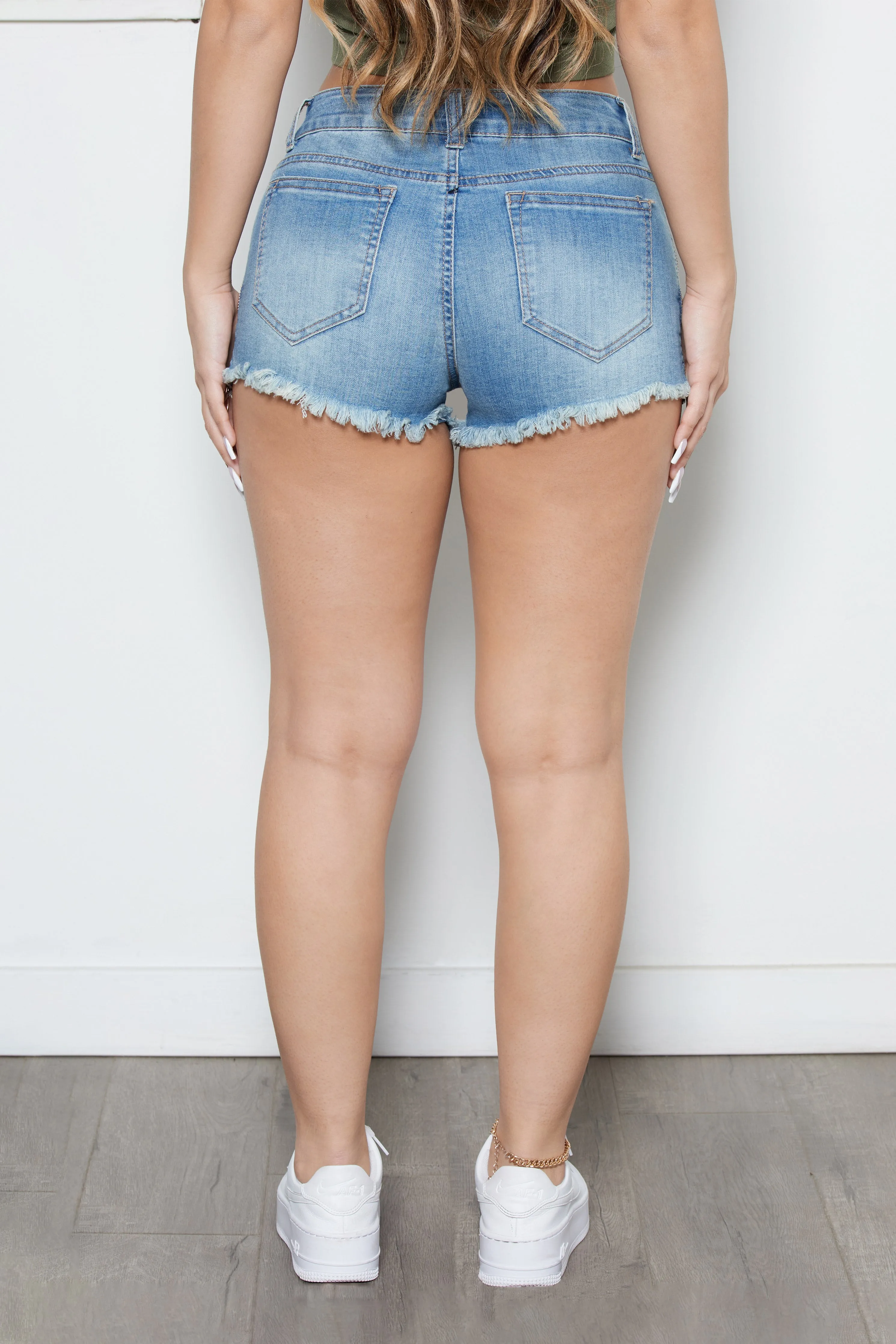 Rose Gold Side Zipper Detail Denim Short