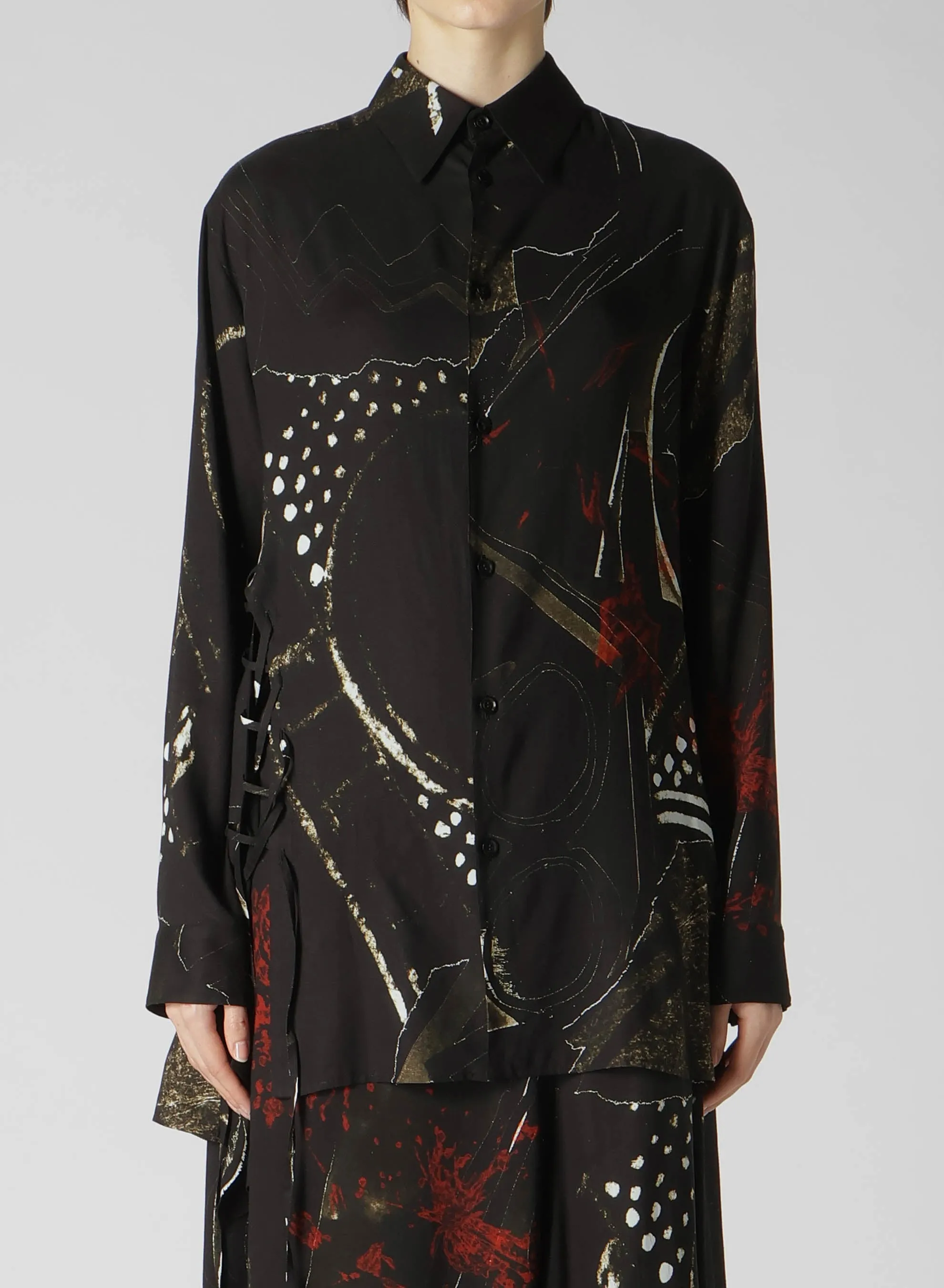 RY/LAWN AFRICAN FLOWER PT LACE UP BLOUSE