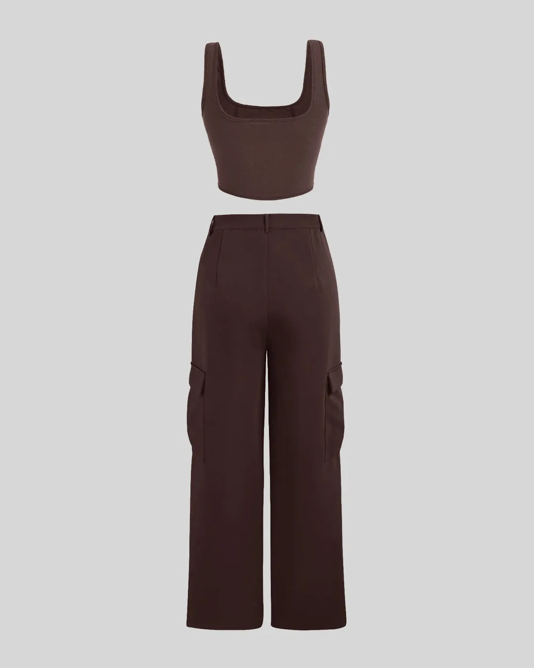 Set of Two: Corset Top With Multi-Pocket Trouser In Brown