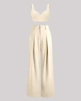 Set Of Two Cropped Top With Korean Style Baggy Trouser In Offwhite