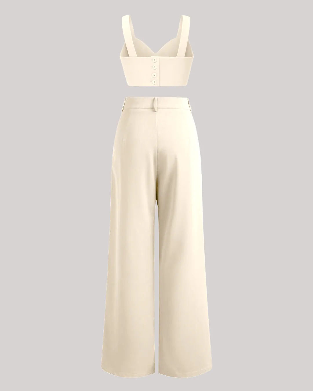 Set Of Two Cropped Top With Korean Style Baggy Trouser In Offwhite