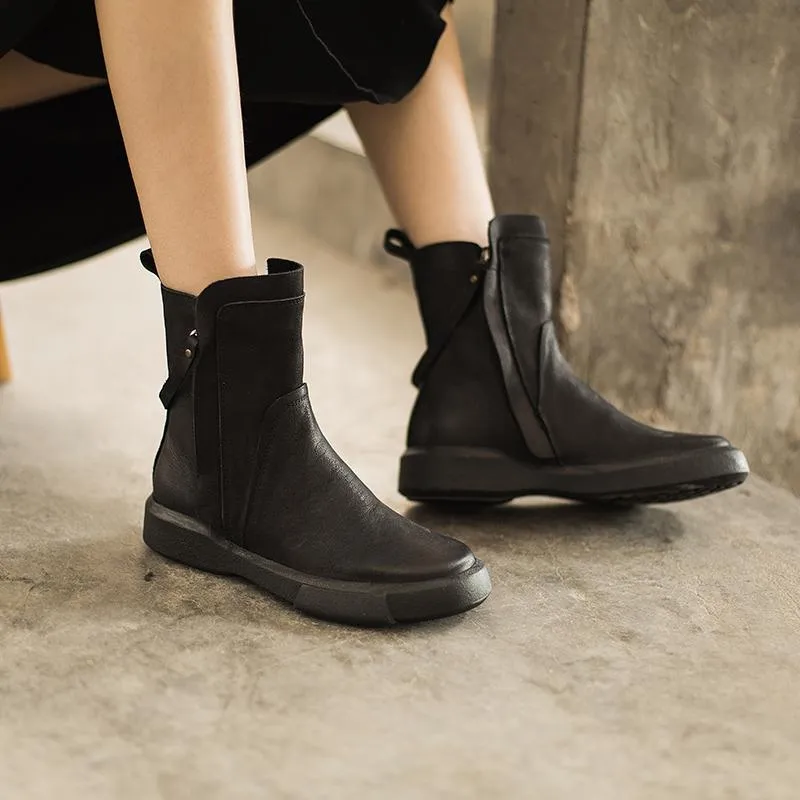 Side Zipper Chelsea Boots WaxingLeather Short Boots for Winter Black/Coffee