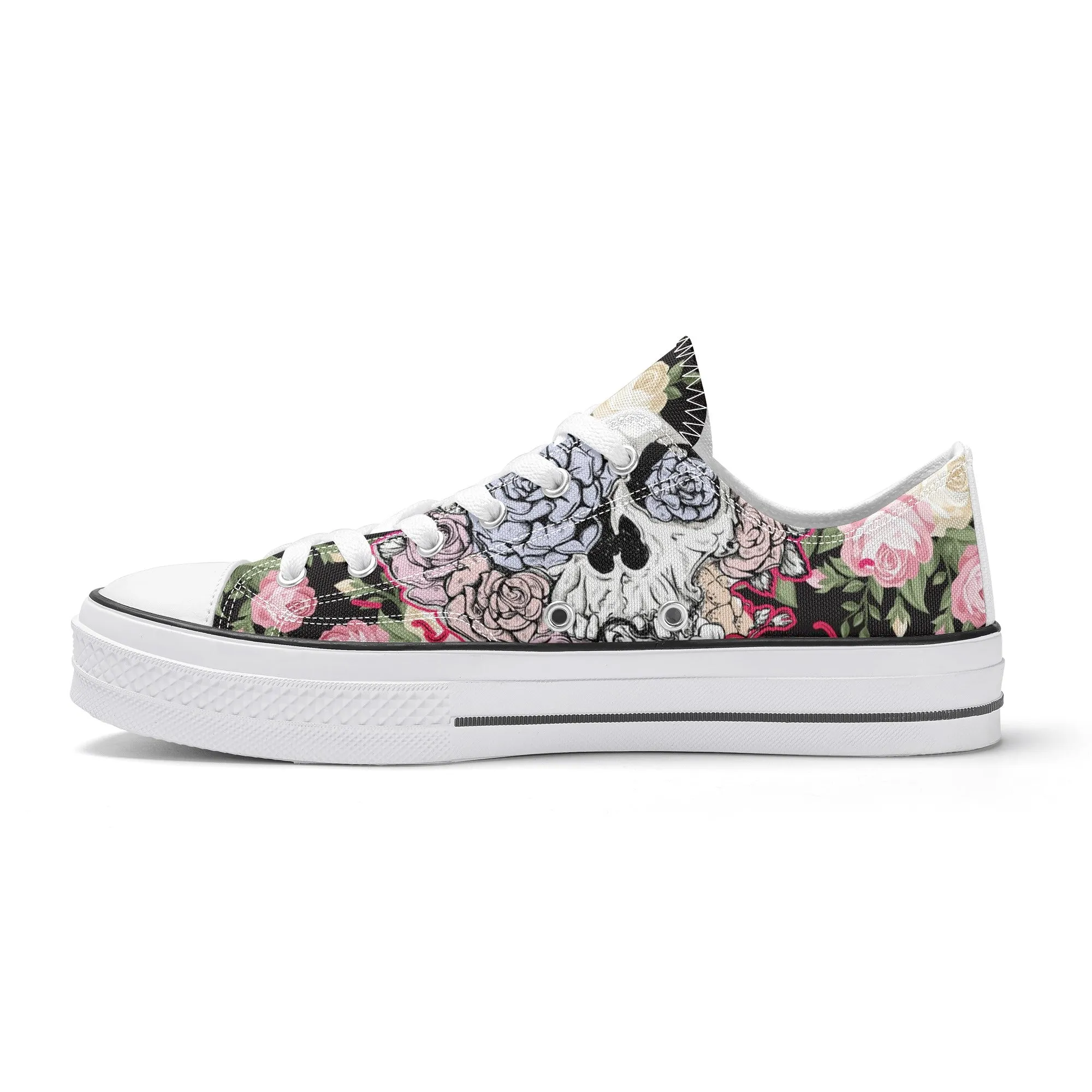 Skull & Roses Pattern - Mens Classic Low Top Canvas Shoes for Footwear Lovers