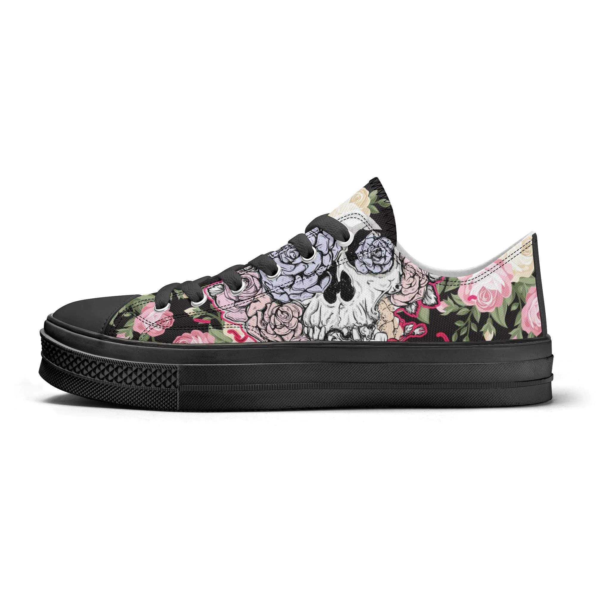 Skull & Roses Pattern - Mens Classic Low Top Canvas Shoes for Footwear Lovers