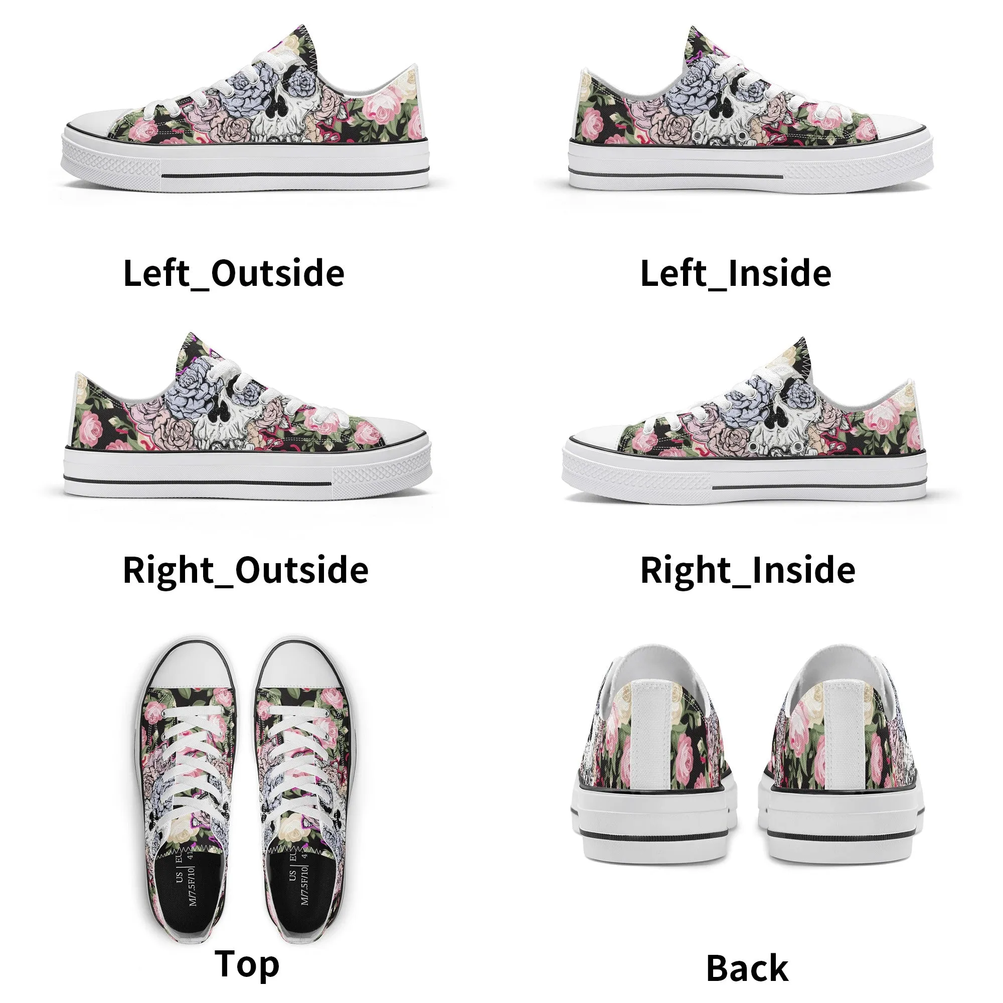 Skull & Roses Pattern - Mens Classic Low Top Canvas Shoes for Footwear Lovers