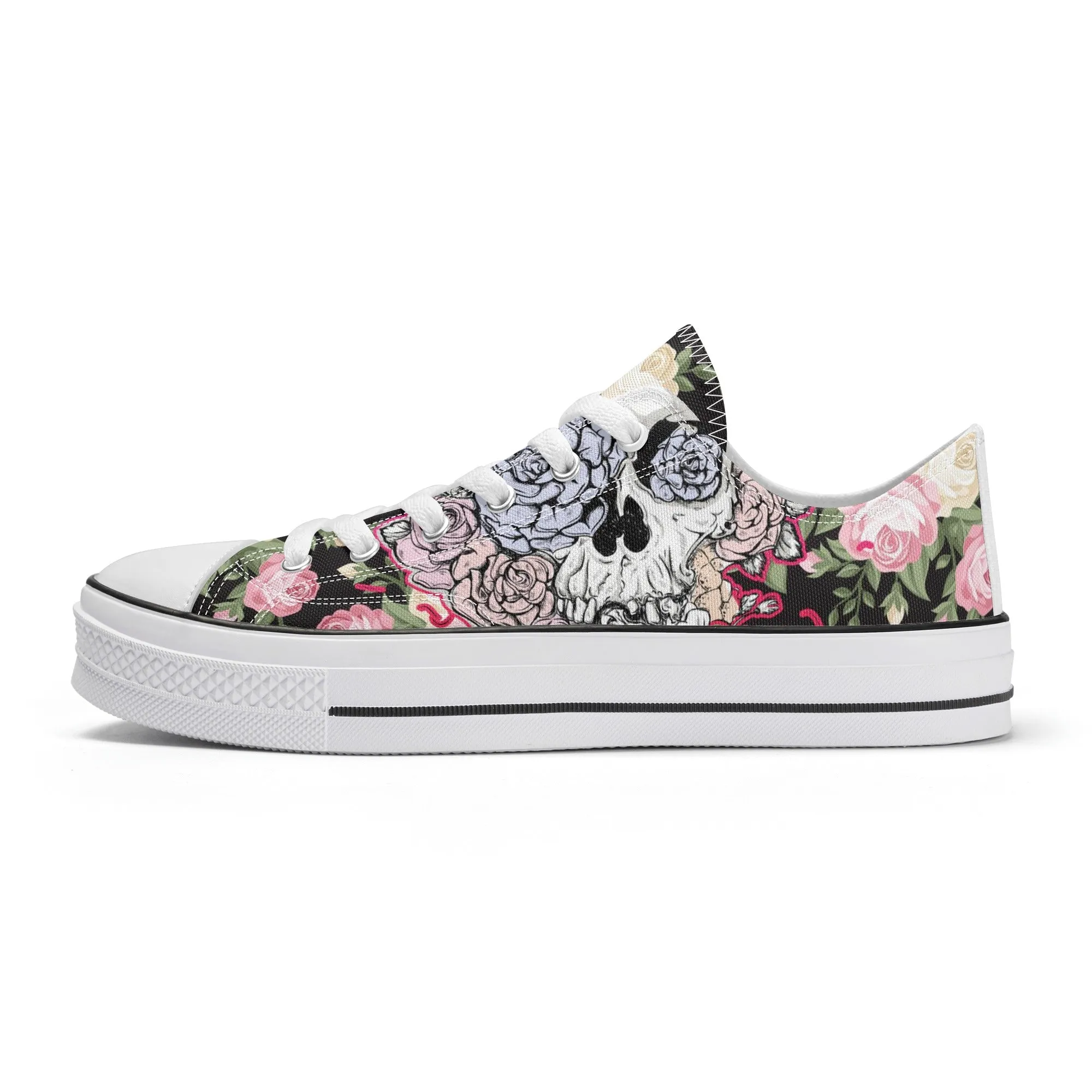 Skull & Roses Pattern - Mens Classic Low Top Canvas Shoes for Footwear Lovers