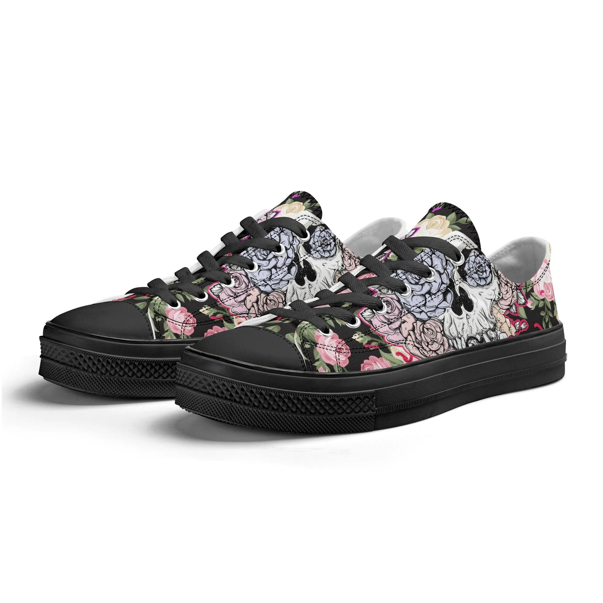 Skull & Roses Pattern - Mens Classic Low Top Canvas Shoes for Footwear Lovers